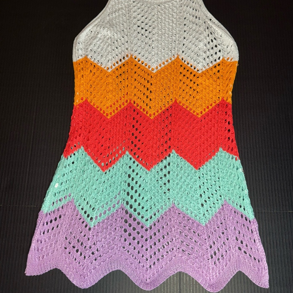 Dry Goods Women’s S/M Crochet See Through Mini Beach Cover Up Dress Brand New